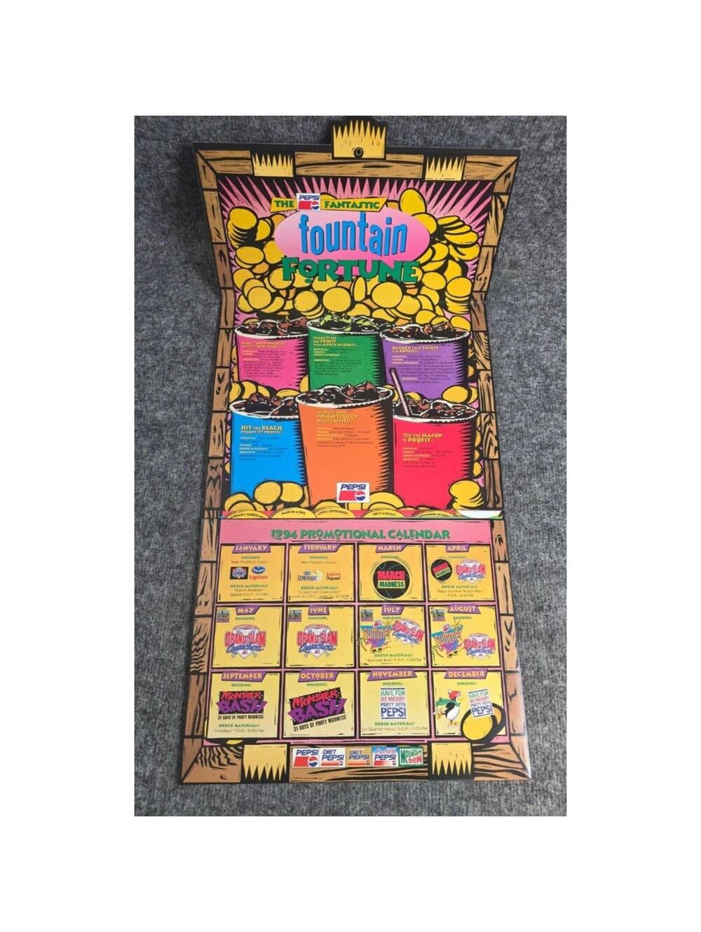 1994 Pepsi Fountain Fortune Promotional Calendar Vintage Advertising Display